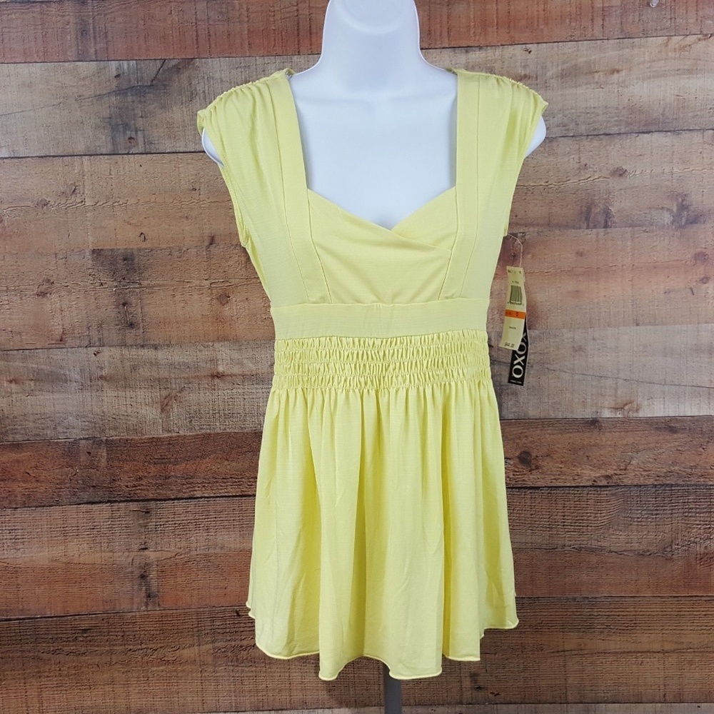 XOXO Women's Size S Baby-doll Top Yellow Tie Back